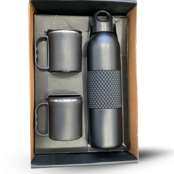 Premium Matte Black Travel Flask & Mug Gift Set