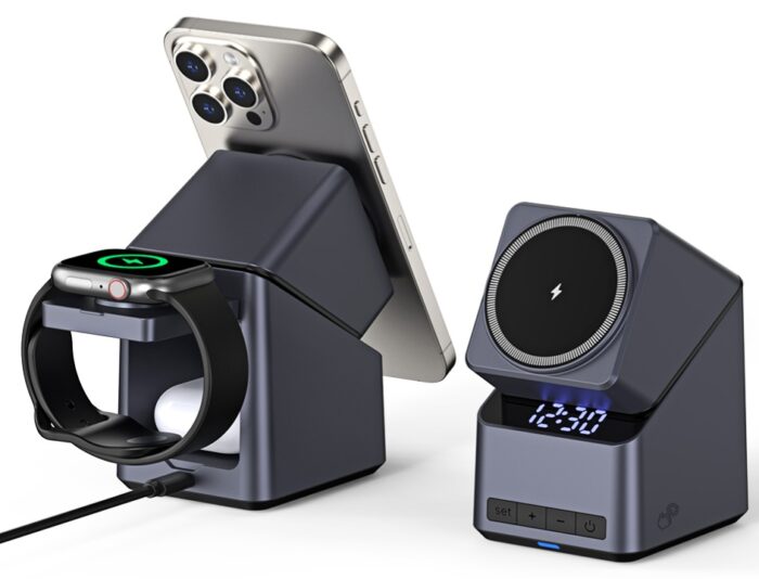 Magnetic 4-in-1 Wireless Charging Station with LED Clock