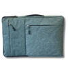 Grey fabric laptop bag featuring two front zippered compartments and a top handle, designed for secure and stylish transport of laptops and accessories.