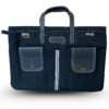 Black office laptop bag with AWS and i2k2 logos, multiple front pockets, stitched handles, and a central zipper designed for business professionals.